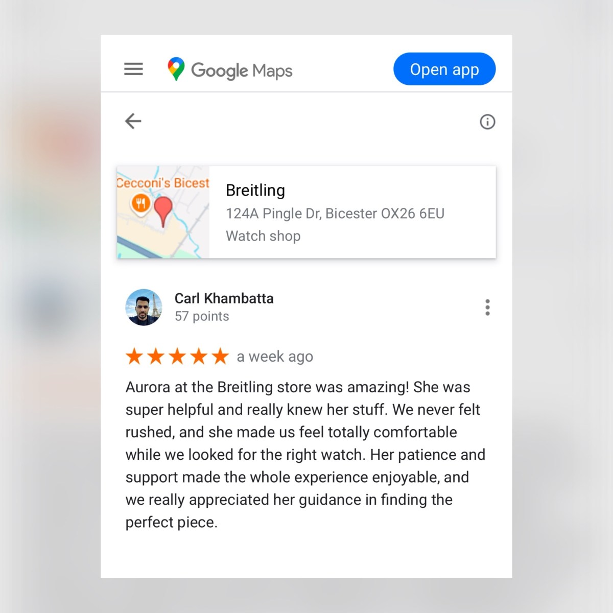 【小曦老師在英國百年靈】感謝客戶在Google Map留下的正面回饋
